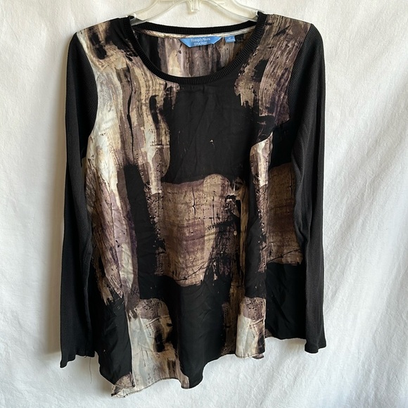 Simply Vera Vera Wang black/cream/brown asymmetrical blouse, size M - Picture 1 of 8